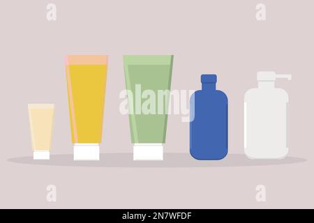 a jars and tubes of cosmetics and soap on a white background items isolated Stock Vector