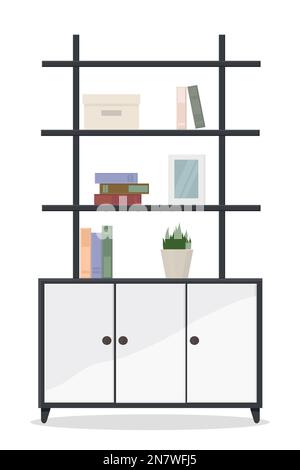 a wooden bookshelf with doors for office or home use Stock Vector