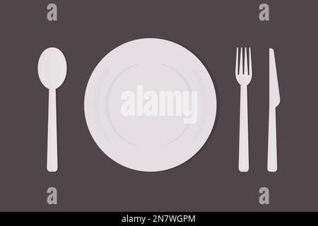 a plate spoon fork and knife on the table cutlery icons set Stock Vector