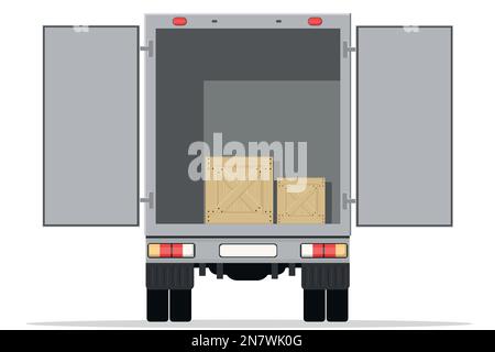 a large truck open with boxes for delivering mail and goods from the warehouse Stock Vector