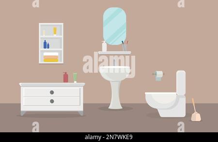 a white ceramic toilet bowl with sink and mirror in the toilet Stock Vector