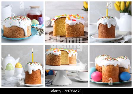 Collage with photos of traditional Easter cakes Stock Photo