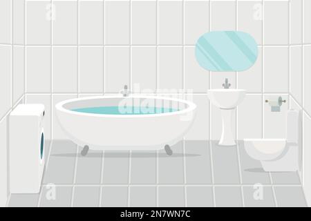 a bathroom sanitary room with bathroom toilet sink mirror and washing machine Stock Vector