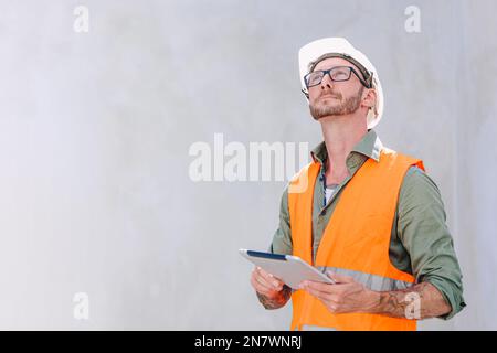 engineer male construction builder. portrait profile professional worker Stock Photo