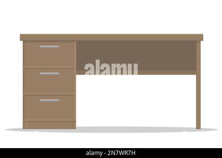 an office wooden table with drawers on a white background isolated Stock Vector