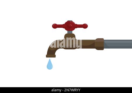a dripping water from a faucet pipe valve plumbing Stock Vector