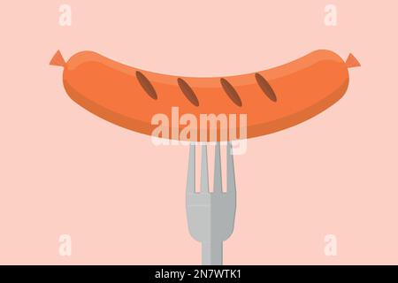 a big grilled sausage on a fork fried delicious Stock Vector
