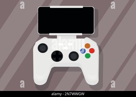 a joystick gamepad with mobile phone screen for games portable Stock Vector