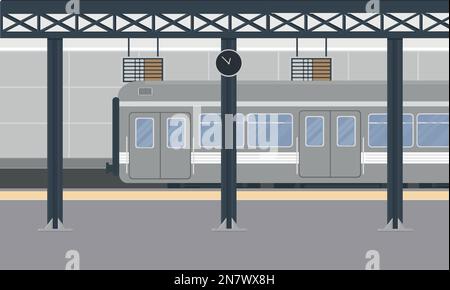 a subway passenger train car at railway station train station Stock Vector