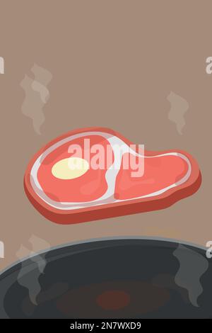 beautiful juicy steak in a pan cooking food for dinner Stock Vector