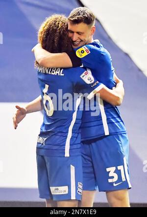 Birmingham, UK. 10th Feb, 2023. Hannibal (Birmingham City) and Krystian Bielik (Birmingham City) celebrate goal during the EFL Sky Bet Championship match between Birmingham City and West Bromwich Albion at St Andrews, Birmingham, England on 10 February 2023. Photo by Mark Dunn. Editorial use only, license required for commercial use. No use in betting, games or a single club/league/player publications. Credit: UK Sports Pics Ltd/Alamy Live News Stock Photo