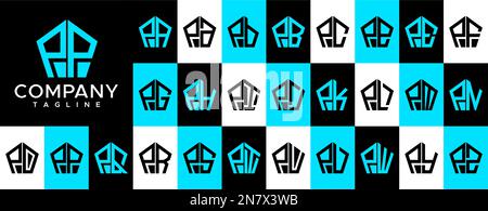 Abstract pentagon letter P logo design vector. Line polygonal PP P letter logo. Stock Vector
