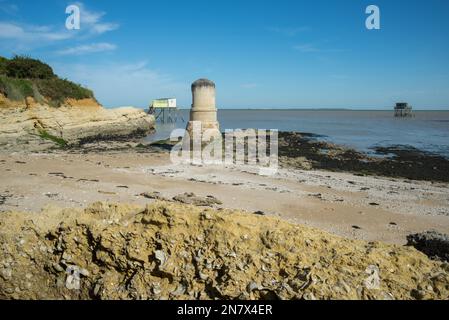 Ile Madame, Charente Maritime rocky island coastline with beach rocks  embedded with fossils shells on west Atlantic coast, France Stock Photo