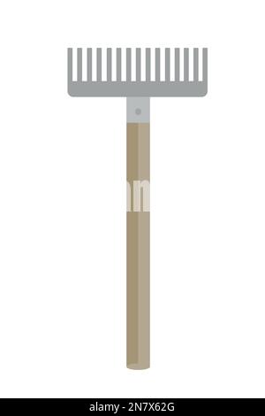 metal rake for farming with a wooden handle on a white background Stock Vector