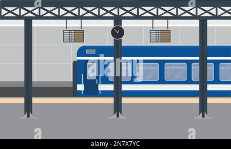 a blue passenger train at metro station Stock Vector