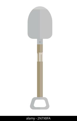 a metal digging shovel with a wooden handle on a white background Stock Vector