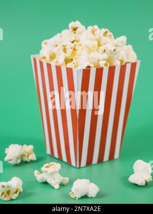 close up delicious popcorn box table Stock Photo