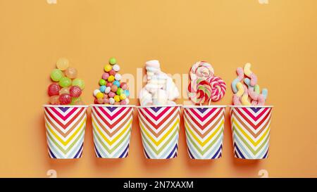 flat lay delicious colorful candies Stock Photo