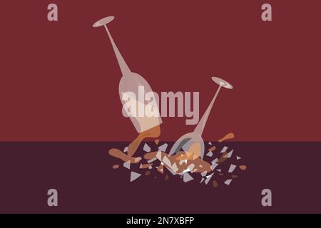 broken glasses of wine background for kitchen or drinks Stock Vector
