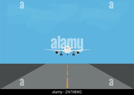 plane lands on the runway at the airport Stock Vector