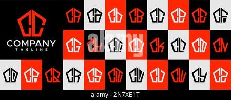 Abstract pentagon letter C logo design vector. Line polygonal CC C letter logo. Stock Vector
