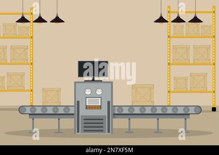 conveyor belt at the post office or factory with boxes of products Stock Vector