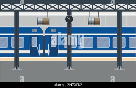 a blue passenger train at metro station Stock Vector