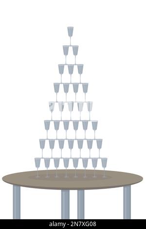 a pyramid of champagne glasses on white background vector illustration Stock Vector