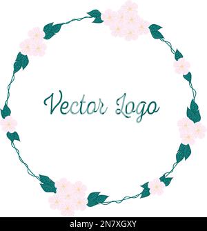 a round frame with cherry flowers spring background logo Stock Vector