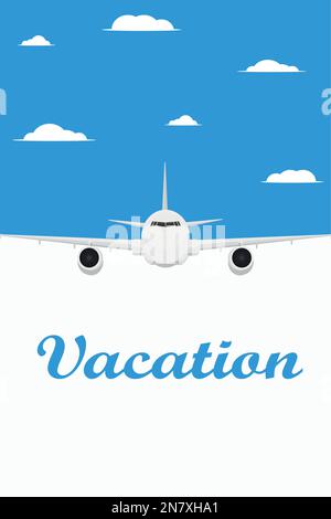 a white airplane in the sky vacation banner air travel Stock Vector