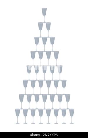 a pyramid of champagne glasses on white background vector illustration Stock Vector