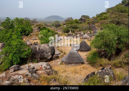 Traditionally built huts of the Laarim tribe, Boya hills, Eastern Equatoria, South Sudan Stock Photo