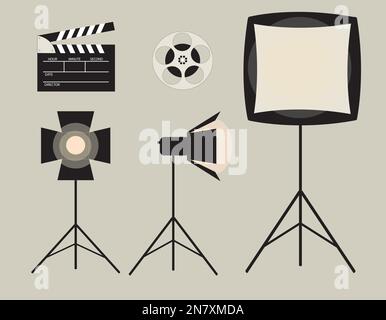 filming equipment and spotlight and projector Stock Vector