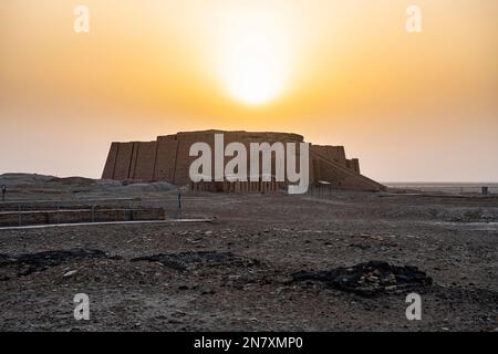 Ziggurat at sunset, ancient city of Ur, Ahwar of southern Iraq, Unesco site, Iraq Stock Photo