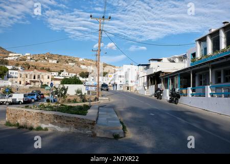 Ios, Greece - June 2, 2021 : View of the Main Street of the village in Ios Greece Stock Photo