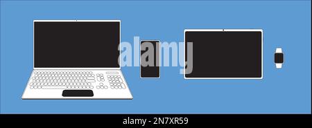 laptop, tablet, mobile phone and smart watch Stock Vector