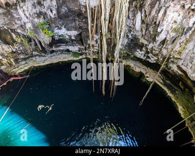 Aerial of Cenote Oxman, Valladolid, Yucatan, Mexico Stock Photo