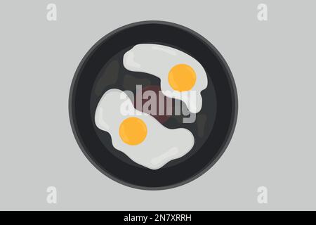a scrambled eggs in a pan fried meat breakfast Stock Vector