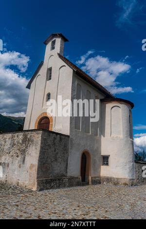 Benedictine Convent of St. John in Mustair on the Swiss alps, Unesco world heritage, Switzerland Stock Photo