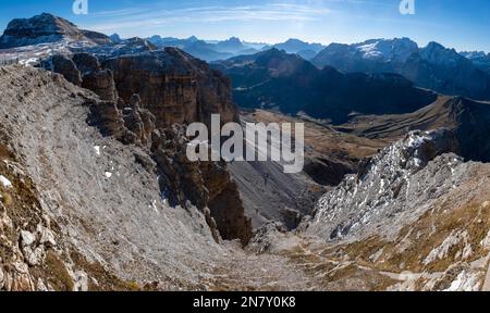 View from Sass Pordoi, 2925 m, Dolomites, South Tyrol, Italy Stock Photo