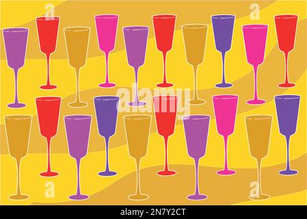 a glasses with drinks and cocktails on a colored alcohol background Stock Vector