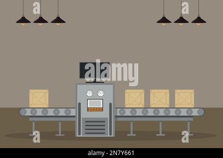 conveyor belt at the post office or factory with boxes of products Stock Vector