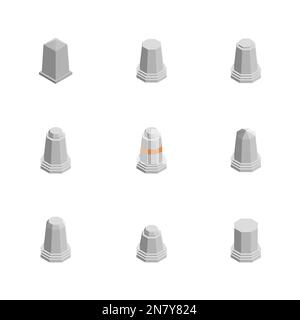 Concrete road poles isolated on white background. Flat 3D isometric style, vector illustration. Stock Vector