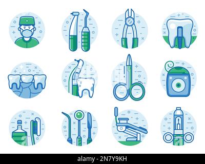 Dentistry and Stomatology Services Line Art Icons Stock Vector