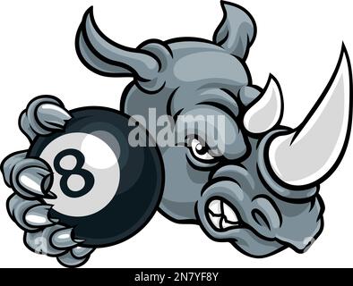 Rhino Angry Pool 8 Ball Billiards Mascot Cartoon Stock Vector
