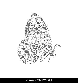 Single curly one line drawing of cute butterfly abstract art. Continuous line drawing design vector illustration of a familiar butterfly to humans Stock Vector