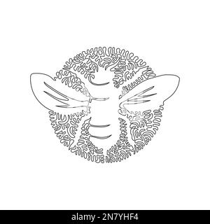 Single swirl continuous line drawing of cute bee abstract art. Continuous line drawing graphic design vector illustration style of bee stings Stock Vector