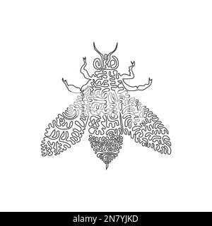 Single curly one line drawing of beautiful bee abstract art. Continuous line draw graphic design vector illustration of exotic bee for icon, symbol, s Stock Vector
