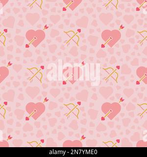 Pink Cupid Heart and Arrow Vector Repeat Pattern Background Design Stock Vector
