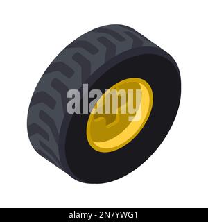 Truck wheel in isometric style on a white background for printing and design.Vector illustration. Stock Vector
